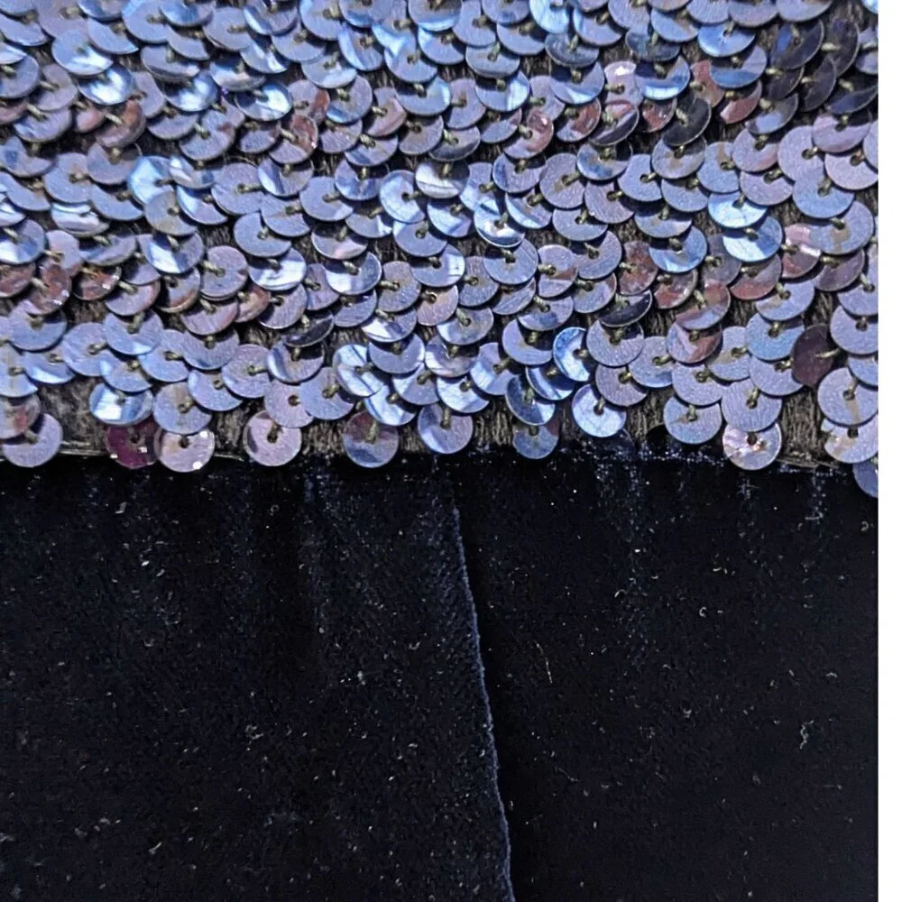 Vintage 60s Country Miss THE SUBURBAN Blue Sequin Velvet Blocked Evening Dress S